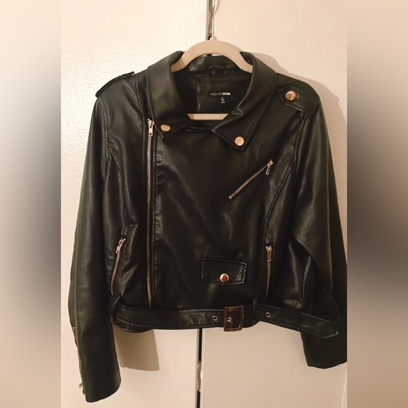 Fashion Nova Jackets & Coats Black Moto Jacket With Gold Detail